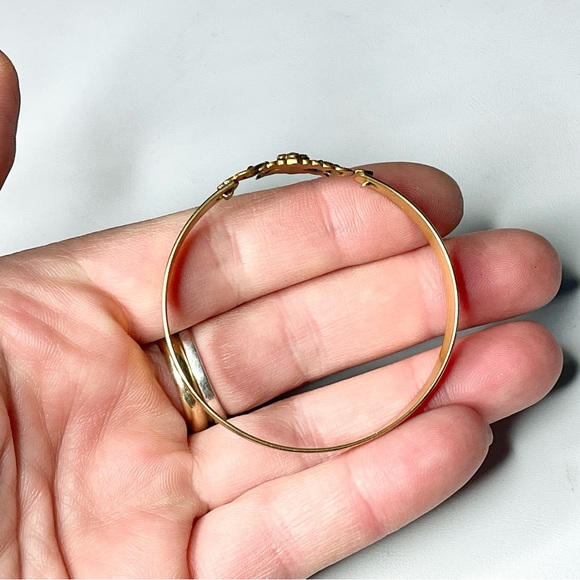 Antique Gold Plated Baby Bangle Red Cabochon Paste Stones - Picture 7 of 7